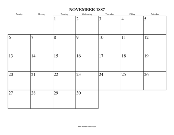 November 1887 Calendar