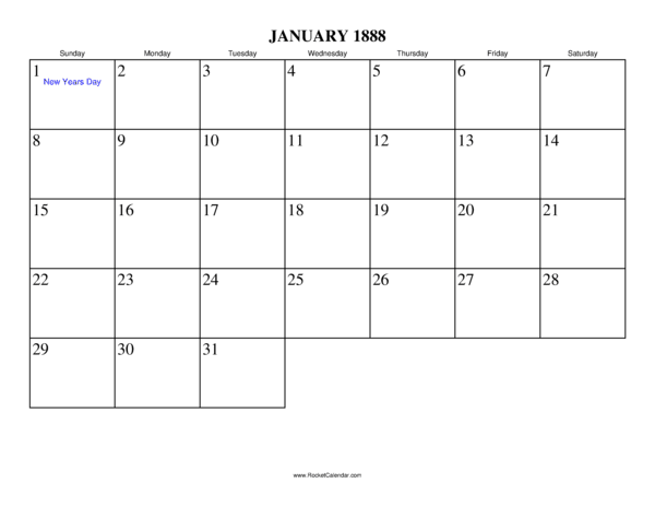 January 1888 Calendar