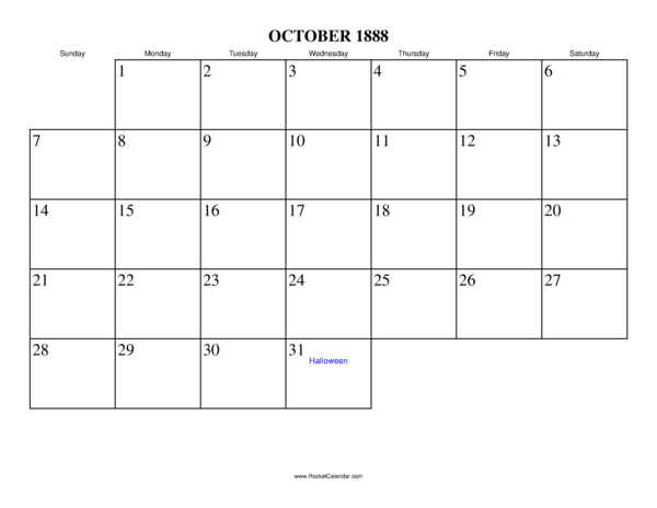 October 1888 Calendar