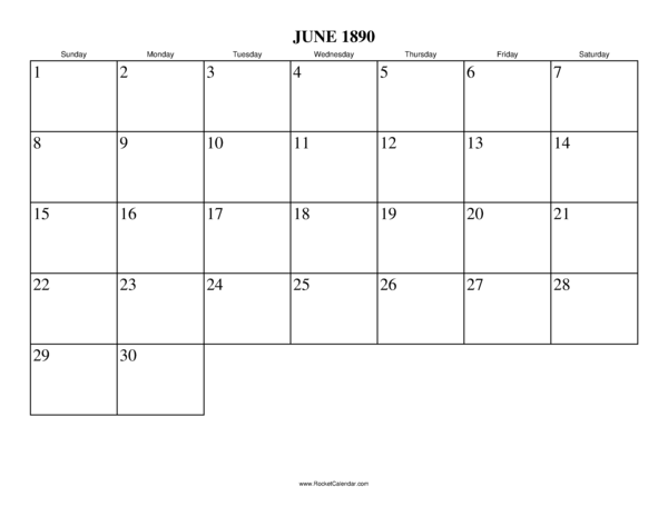 June 1890 Calendar