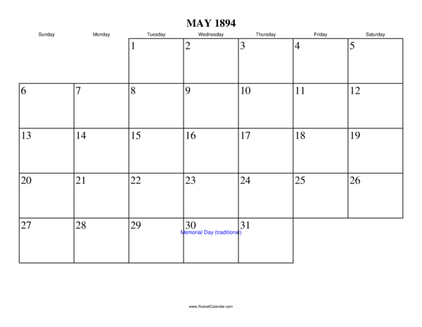 May 1894 Calendar