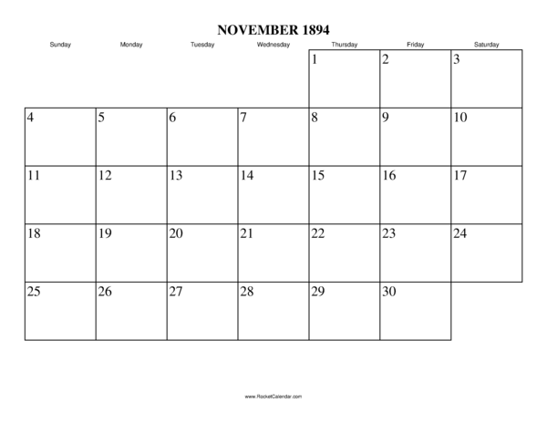 November 1894 Calendar