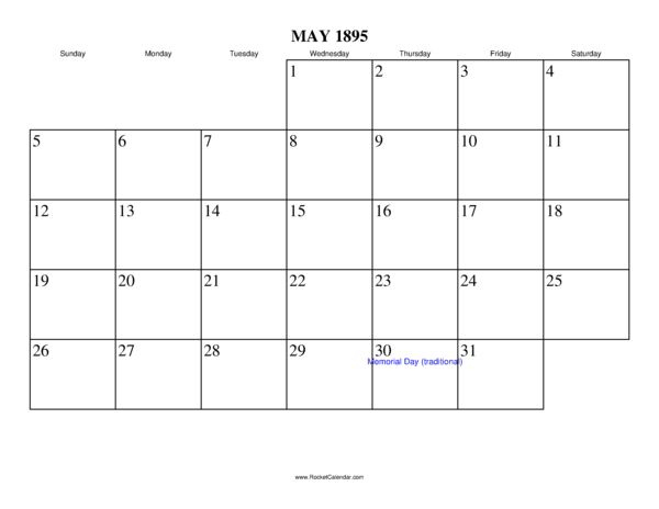 May 1895 Calendar