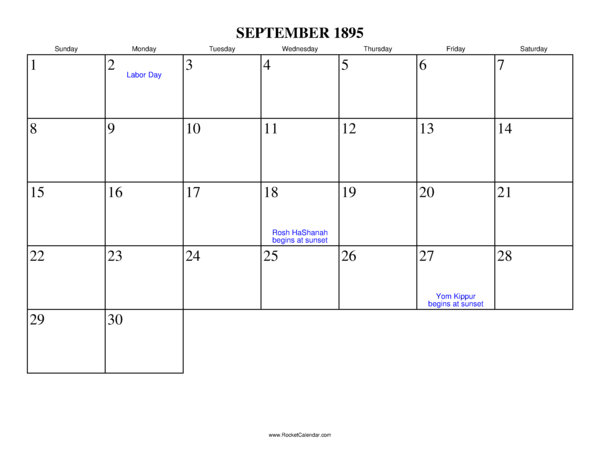 September 1895 Calendar