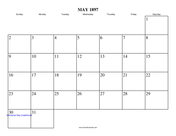 May 1897 Calendar