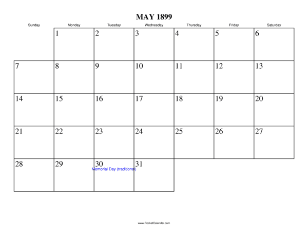 May 1899 Calendar