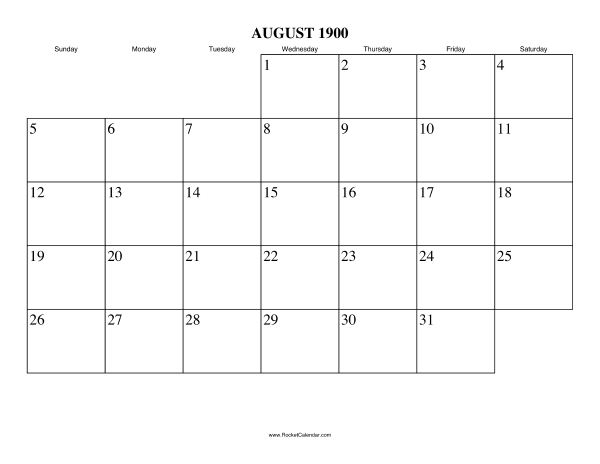 August 1900 Calendar