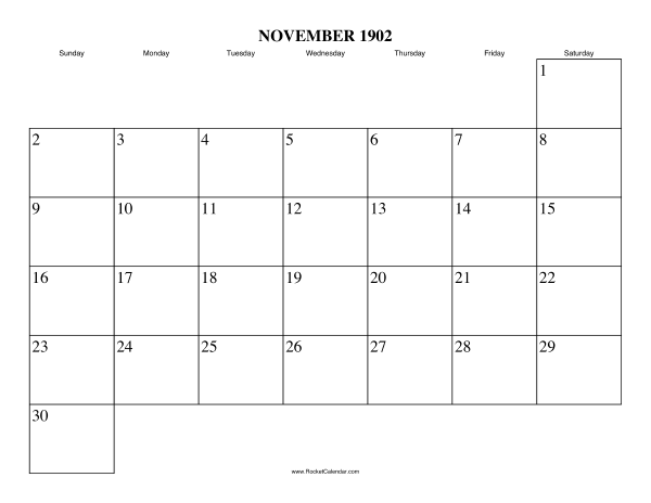 November 1902 Calendar