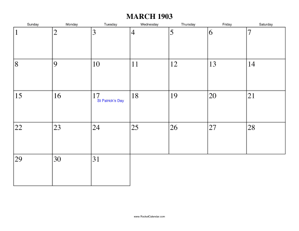 March 1903 Calendar