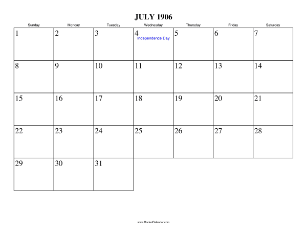 July 1906 Calendar