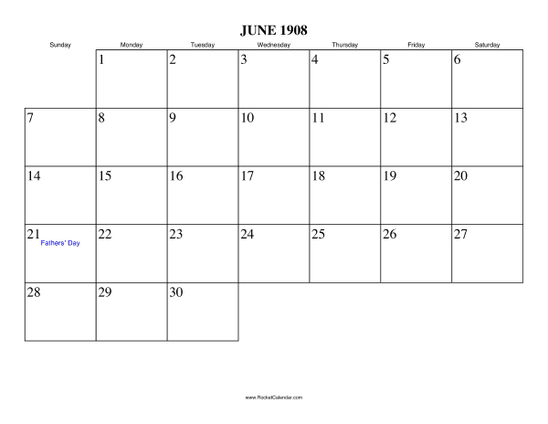 June 1908 Calendar
