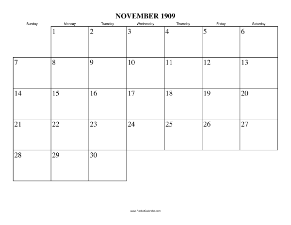 November 1909 Calendar