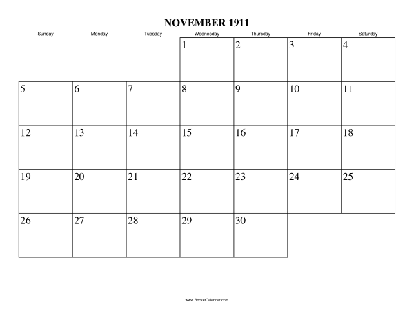 November 1911 Calendar