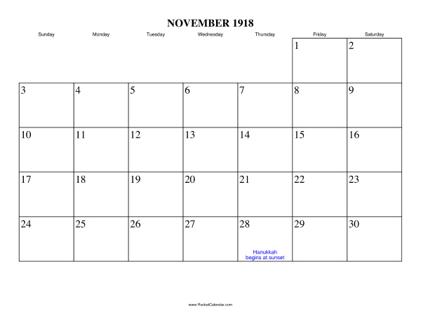 November 1918 Calendar
