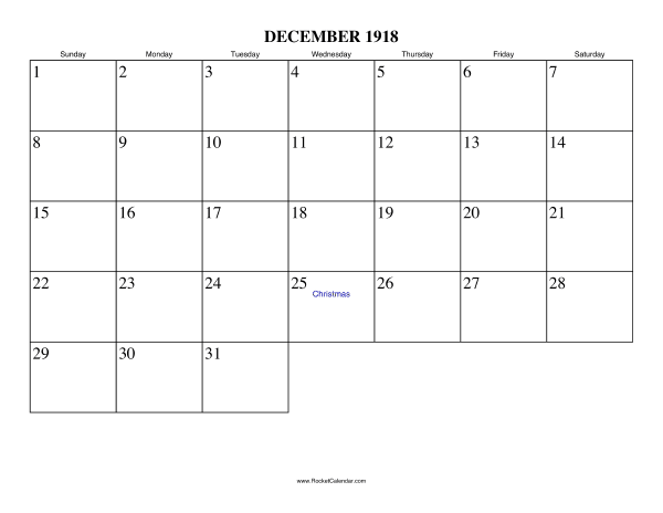 December 1918 Calendar