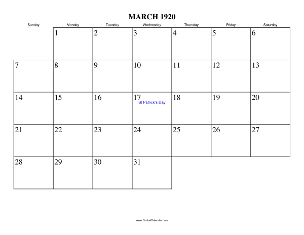 March 1920 Calendar