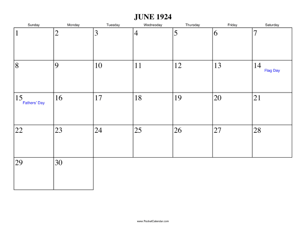 June 1924 Calendar