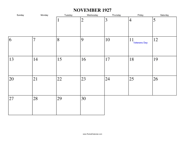 November 1927 Calendar