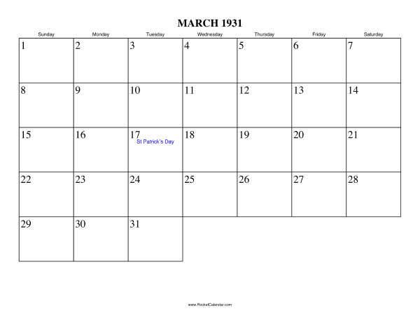 March 1931 Calendar