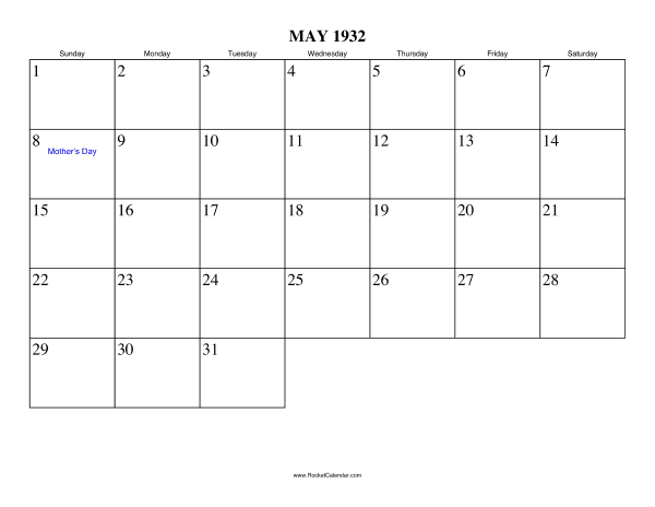 May 1932 Calendar