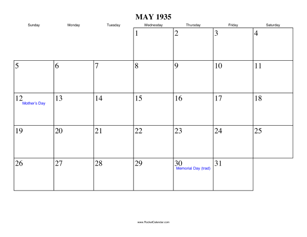 May 1935 Calendar