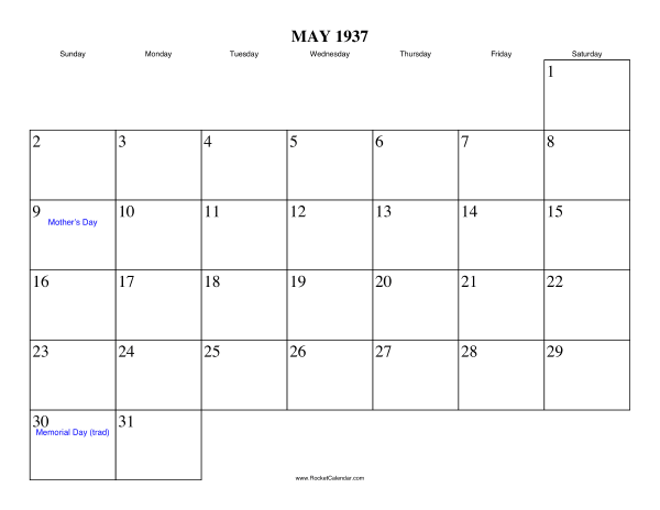May 1937 Calendar