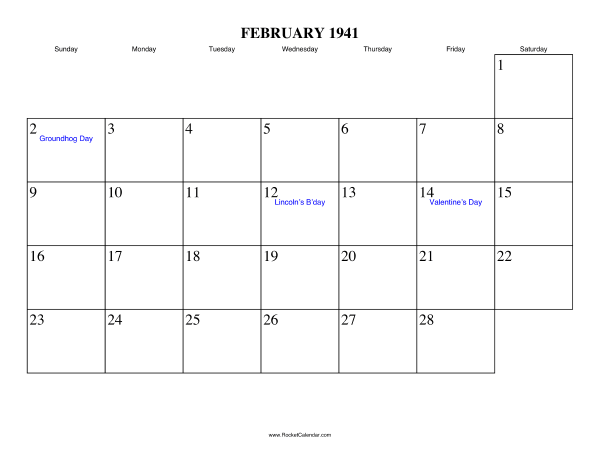 February 1941 Calendar