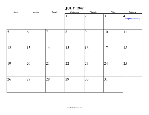 July 1942 Calendar