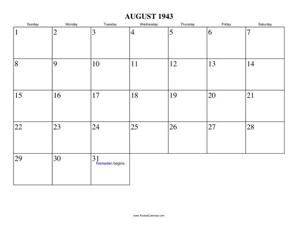 August 1943 Calendar