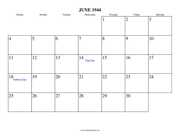 June 1944 Calendar