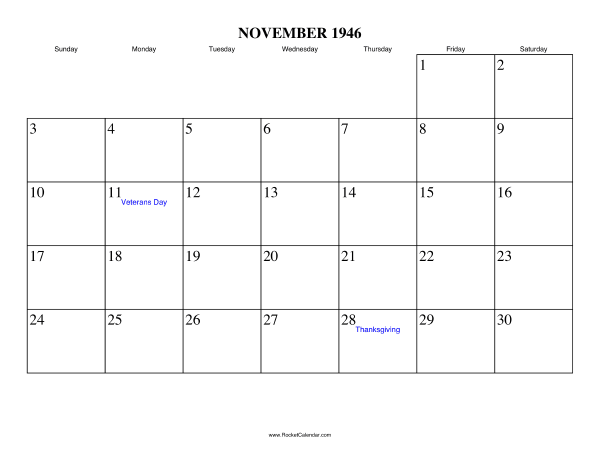 November 1946 Calendar