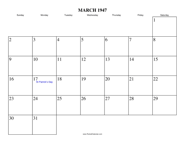 March 1947 Calendar