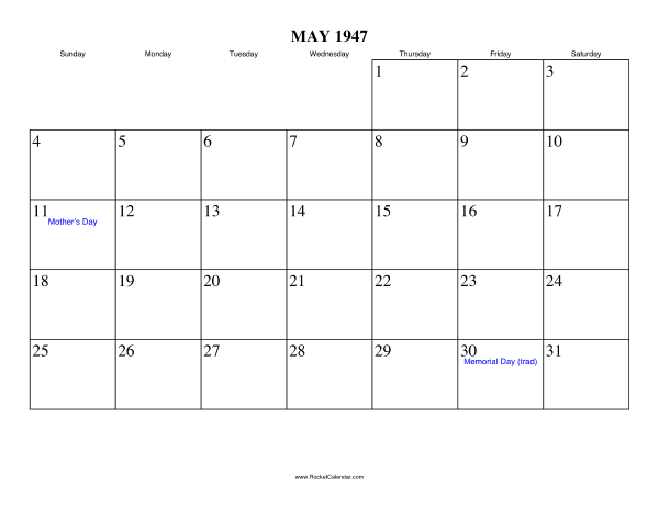 May 1947 Calendar