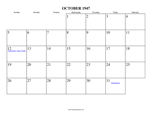 October 1947 Calendar