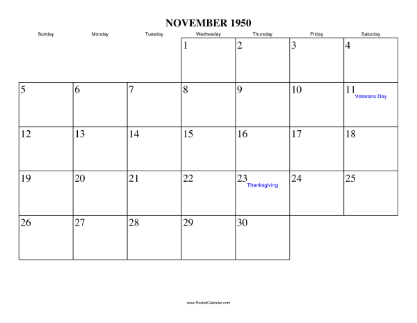 November 1950 Calendar