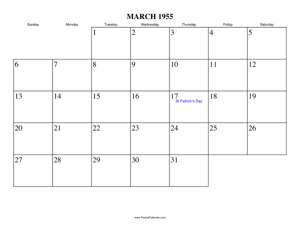 March 1955 Calendar