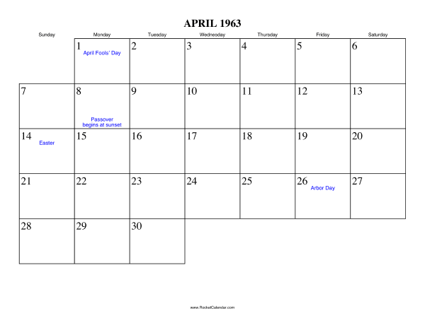 April 1963 Calendar