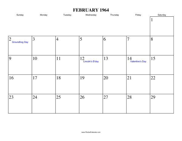 February 1964 Calendar