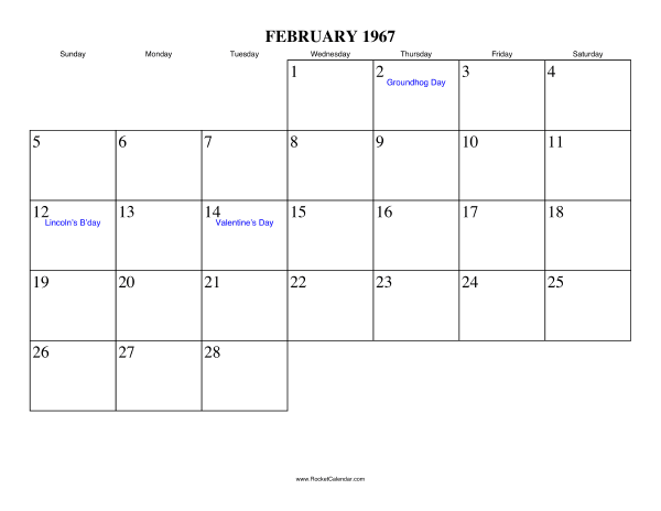 February 1967 Calendar