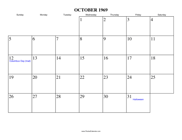 October 1969 Calendar