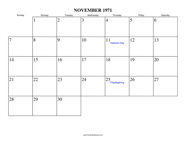 November 1971 Calendar