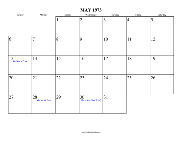 May 1973 Calendar