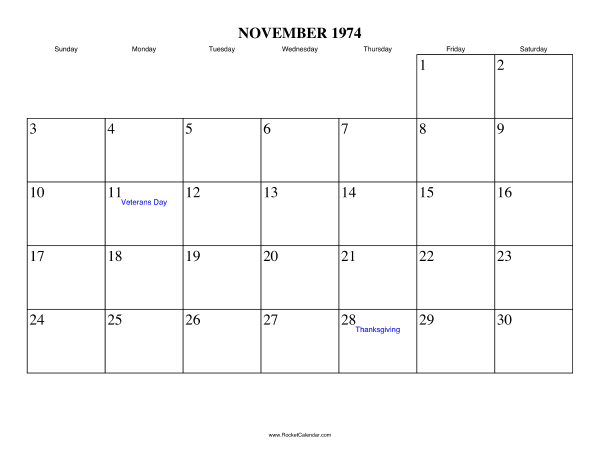 November 1974 Calendar