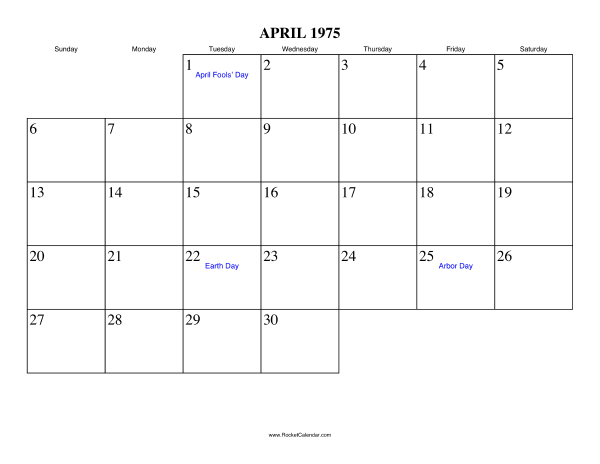 April 1975 Calendar
