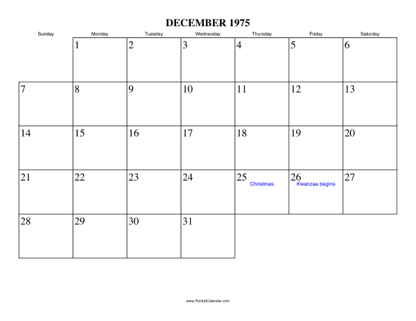 December 1975 Calendar