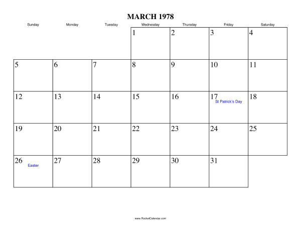 March 1978 Calendar