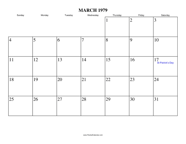 March 1979 Calendar