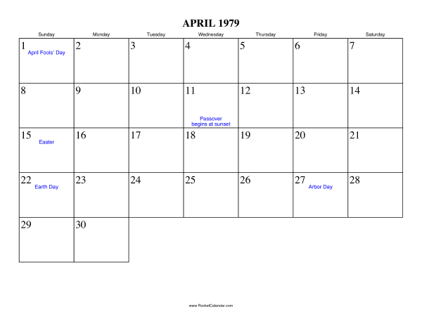 April 1979 Calendar