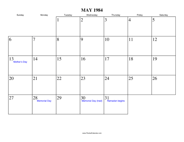 May 1984 Calendar