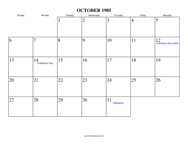 October 1985 Calendar